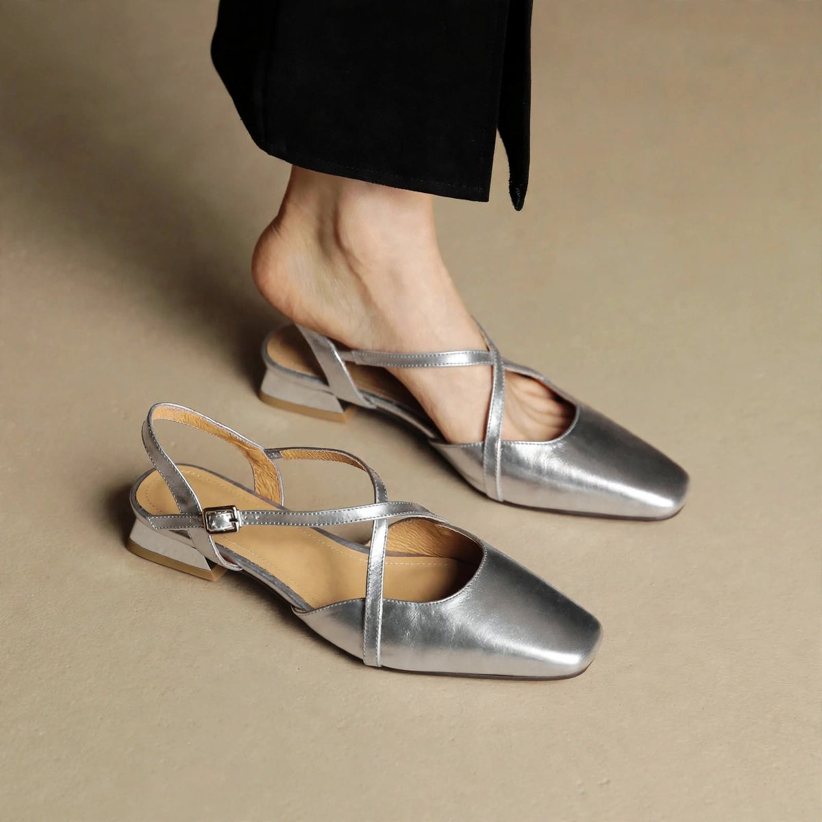 Stella | Slingback in vera pelle a punta quadrata