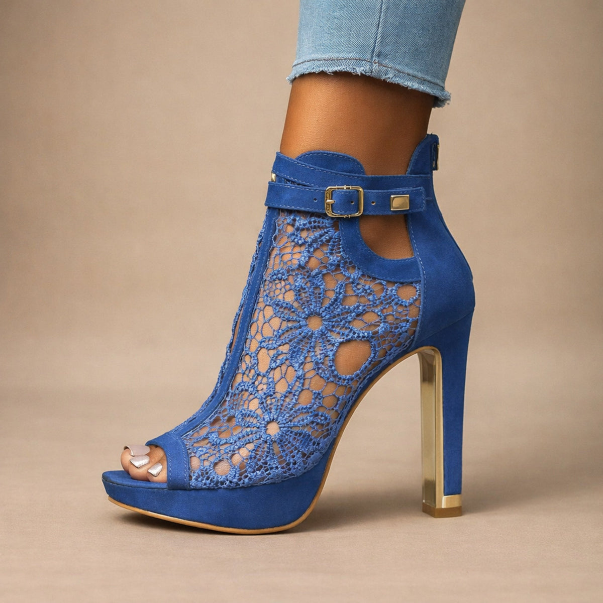 Nadia | Tronchetti peep-toe in rete floreale