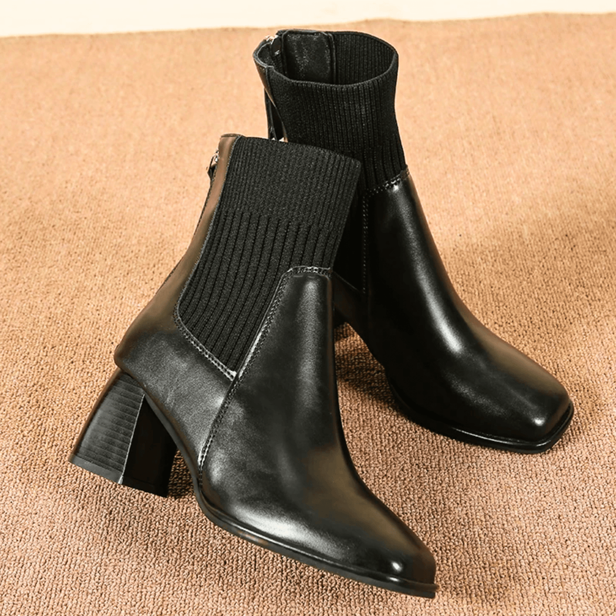 Savine – Stivali a punta quadrata con gambale in maglia
