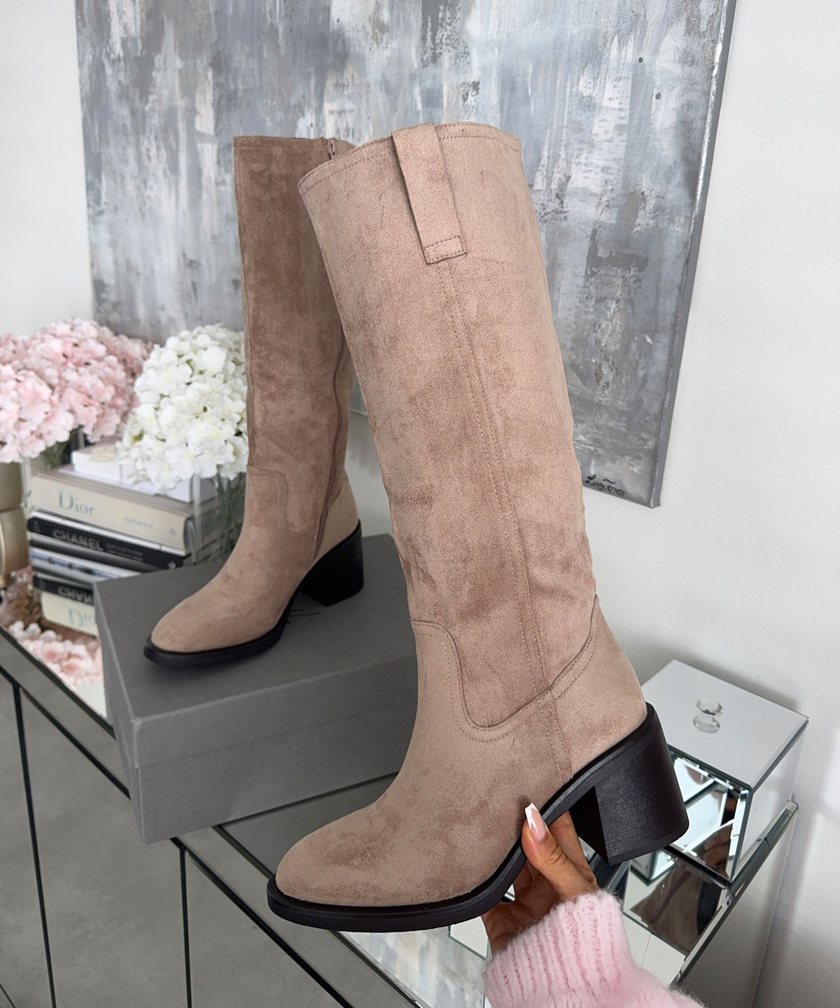 Mena | Stivali foderati con tacco 8 cm beige
